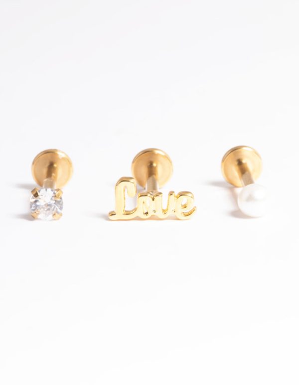 Gold Plated Titanium Cubic Zirconia Love Flat Back Pack For Sale
