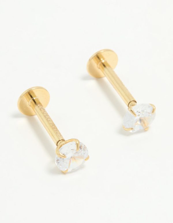 Gold Plated Sterling Silver 1 4 Carat Cubic Zirconia Flat Back Stud Earrings Supply
