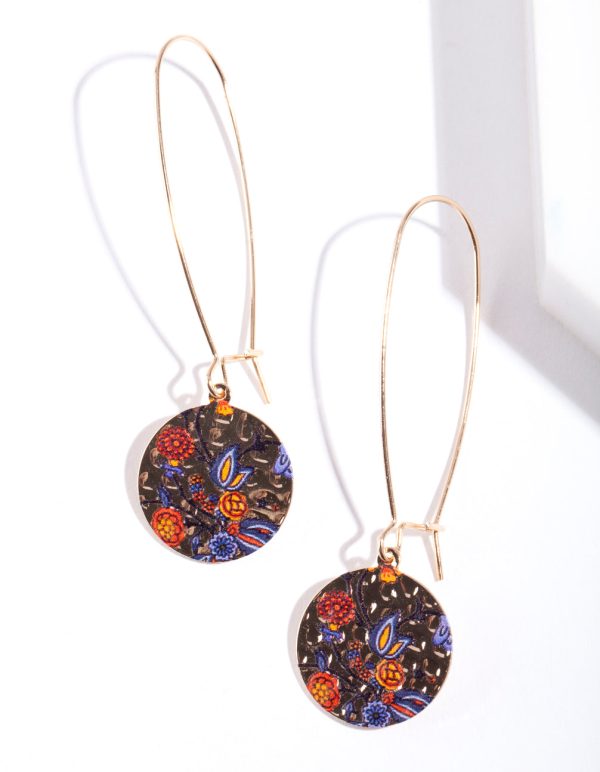 Gold Print Circle Earrings Online