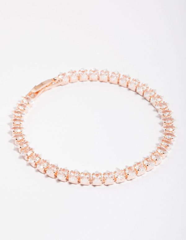 Rose Gold Cubic Zirconia Navette Tennis Bracelet For Sale