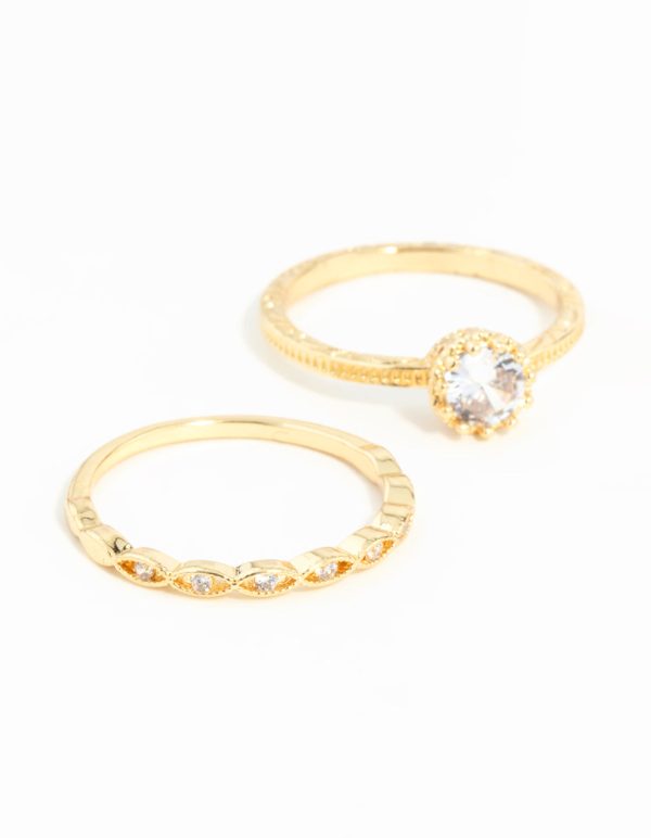 Gold Plated Cubic Zirconia Engaement Ring Stack For Cheap - Image 3