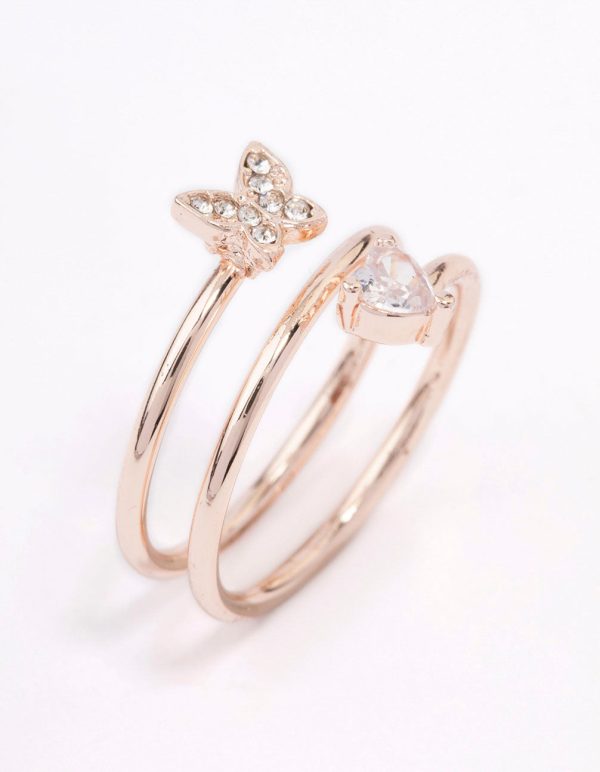 Rose Gold Plated Heart Butterfly Wrapped Ring on Sale - Image 2