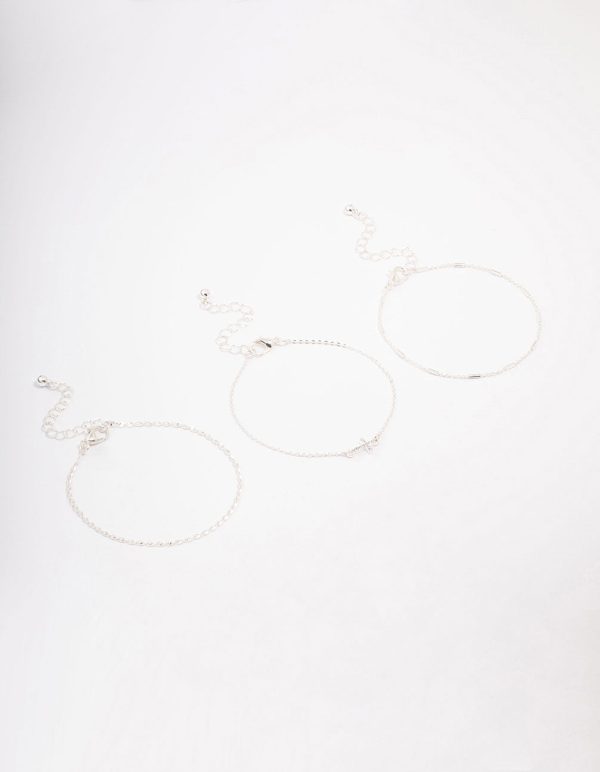Silver Plated Diamante Cross Bracelet 3-Pack For Cheap
