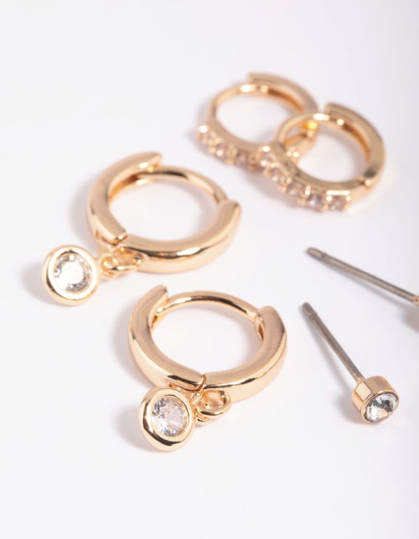 Gold Clear Stud & Huggie Earring Stack Pack Online Sale - Image 3