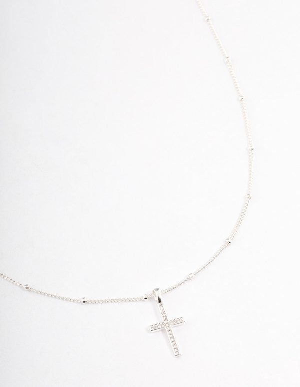 Silver Plated Brass  Cubic Zirconia Pave Cross Necklace Online Hot Sale