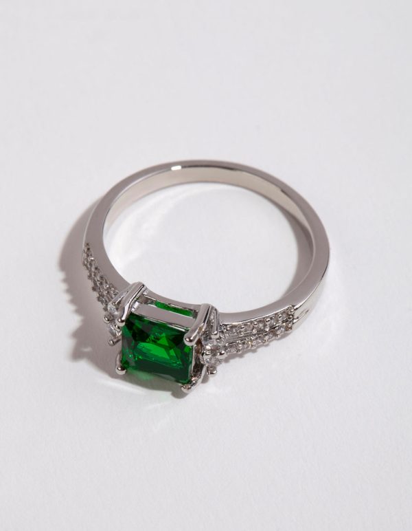 Silver Square Emerald Cubic Zirconia Ring Cheap - Image 2