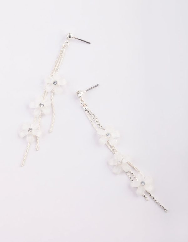 Silver Flower Drop Earrings Online Sale - Image 3