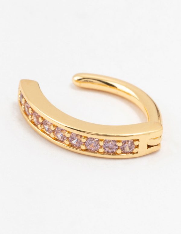 Gold Plated Surgical Steel Pink Cubic Zirconia Curved Belly Ring on Sale - Image 2