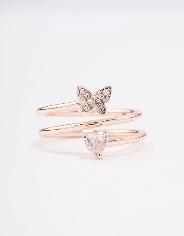 Rose Gold Plated Heart Butterfly Wrapped Ring on Sale - Image 3