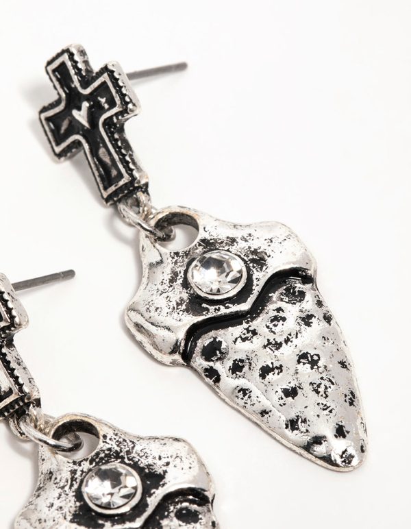 Silver Cross Dagger Drop Earrings For Cheap - Image 5