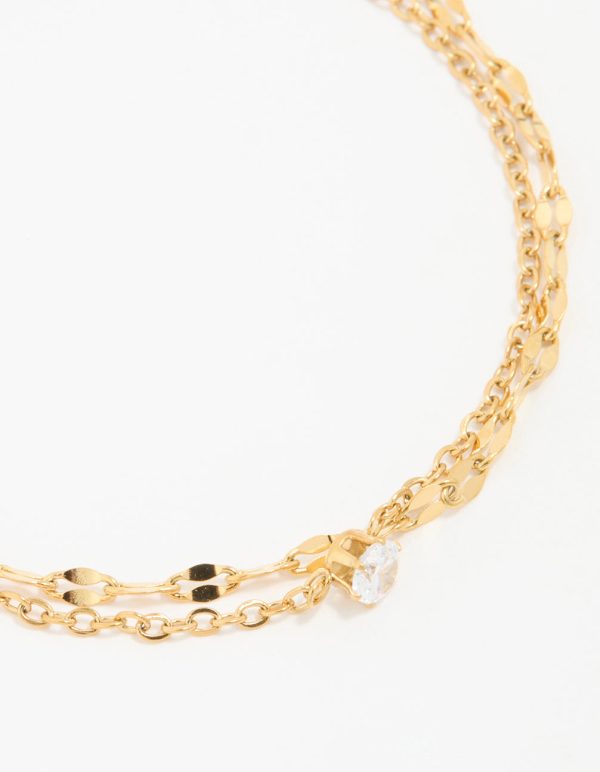 Waterproof Gold Plated Stainless Steel Dainty Cubic Zirconia Layered Bracelet Online now - Image 2