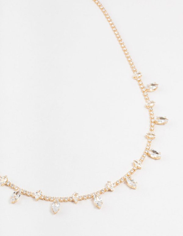 Gold Marquise Cubic Zirconia Station Necklace For Discount