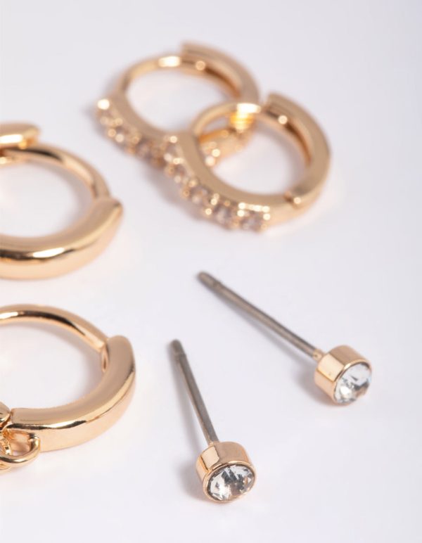 Gold Clear Stud & Huggie Earring Stack Pack Online Sale - Image 4