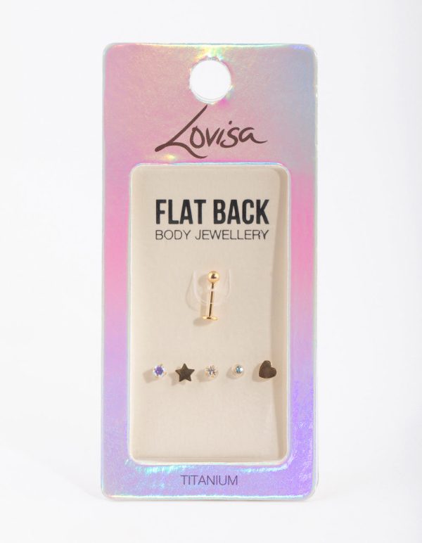 Gold Plated Titanium Mixed Motif Flat Back 6-Pack Cheap