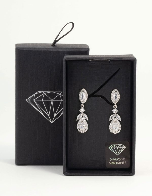 Silver Cubic Zirconia Halo Drop Earrings Online - Image 3