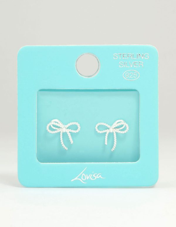 Sterling Silver Textured Thin Bow Stud Earrings Online now - Image 4