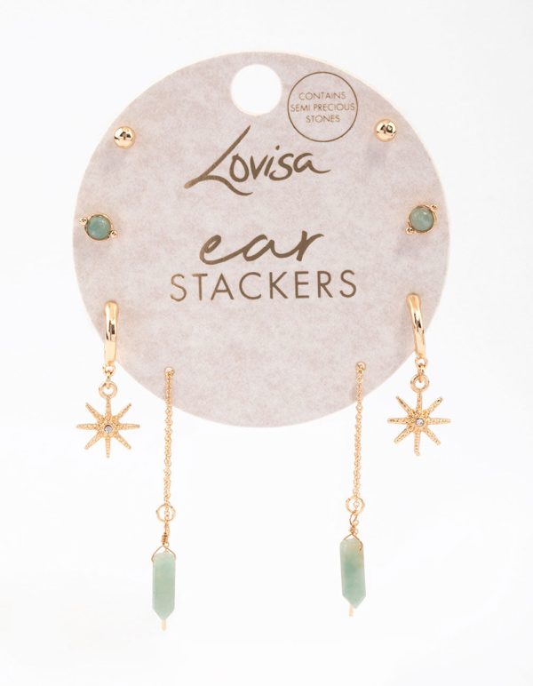 Gold Mixed Celestial & Thread Through Earrings 4-Pack For Cheap - Image 4