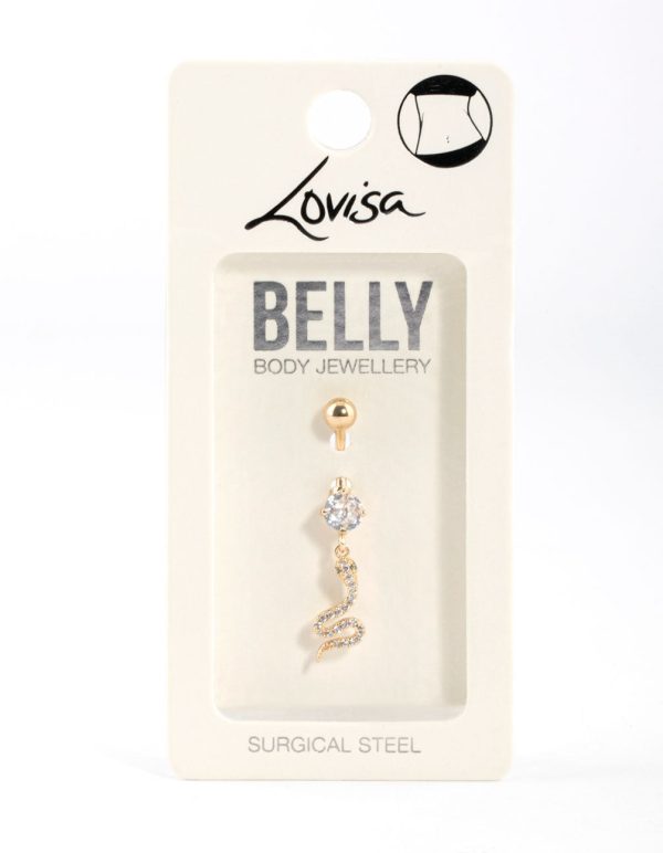 Gold Plated Surgical Steel Crystal Snake Drop Belly Ring Online Hot Sale - Image 4