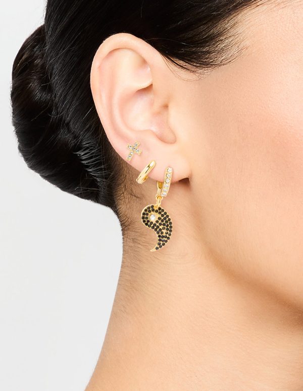 Gold Plated Cubic Zirconia Yin Yang Earrings 3-Pack Fashion - Image 2