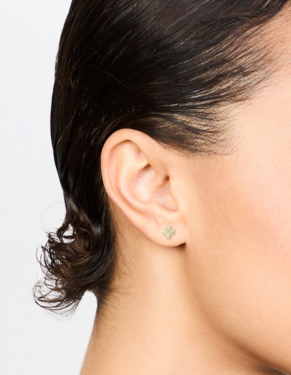 Gold Plated Sterling Silver Cubic Zirconia Flower Stud Earrings Online - Image 2