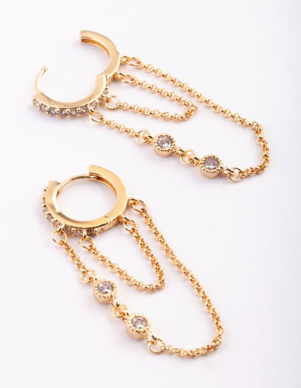 Gold Plated Huggie Hoop Earrings with Diamante Fashion - Image 3