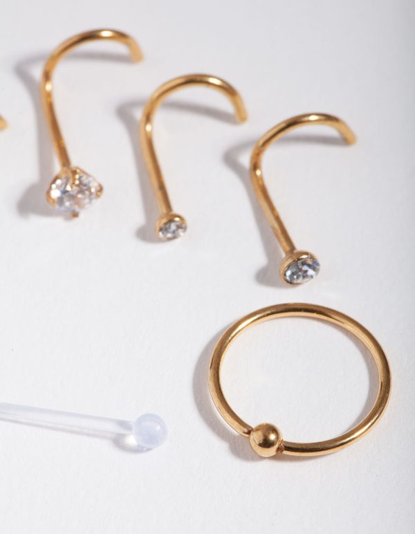 Gold Surgical Steel Diamante Nose 6-Pack Online now - Image 3