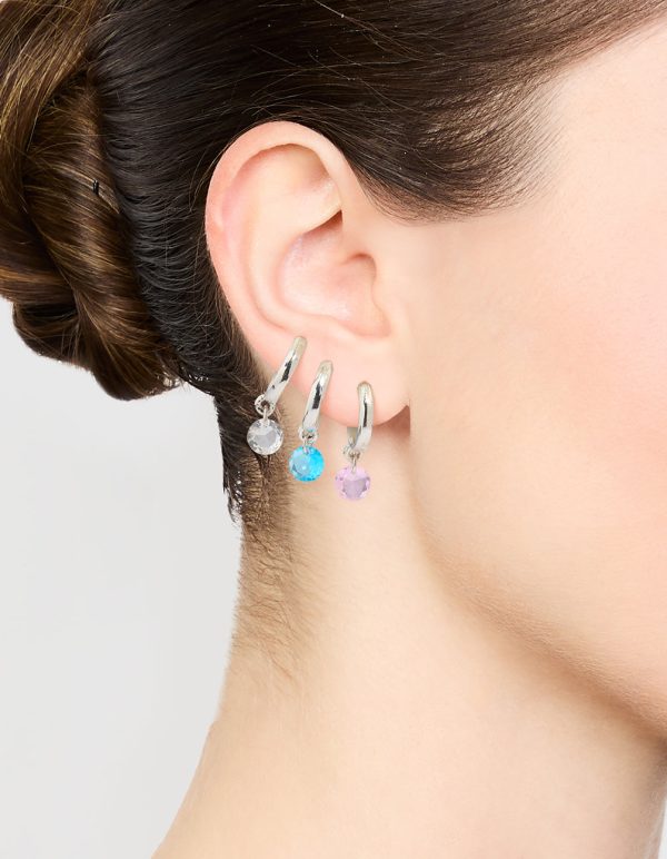 Silver Mixed Stone Huggie Hoop Earrings 3-Pack Sale - Image 2