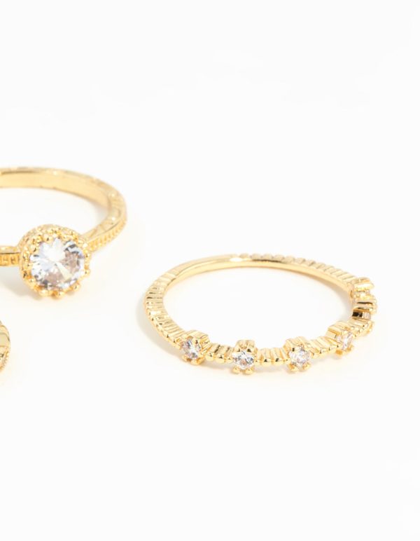 Gold Plated Cubic Zirconia Engaement Ring Stack For Cheap - Image 4