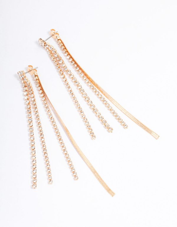 Gold Slim Mixed Chain Earrings on Sale