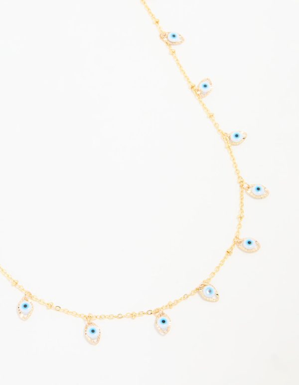 Waterproof Gold Plated Stainless Steel Evil Eye Necklace Online Sale