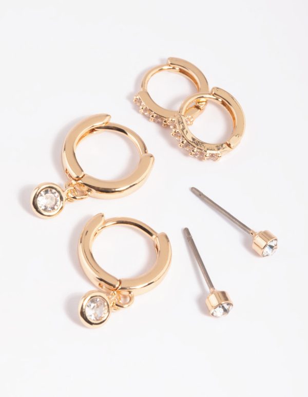 Gold Clear Stud & Huggie Earring Stack Pack Online Sale