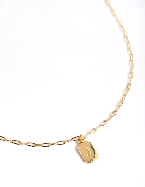 Letter J Gold Plated Rectangle Pendant Initial Necklace Hot on Sale