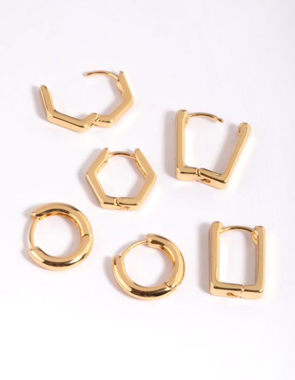 Gold Plated  Hexagon Earrings 6-Pack Sale - Image 3