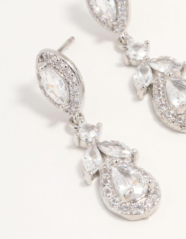 Silver Cubic Zirconia Halo Drop Earrings Online - Image 2