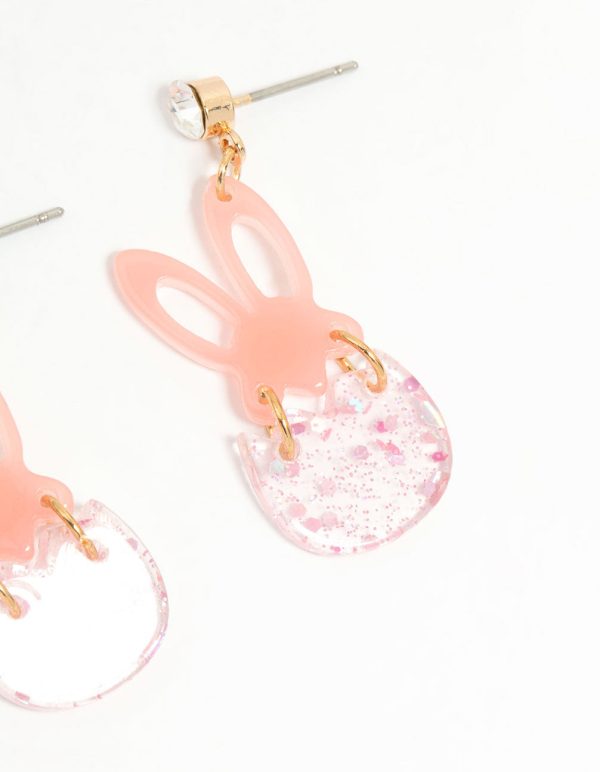 Kids Pink Glitter Bunny & Egg Drop Earrings Online Sale - Image 3