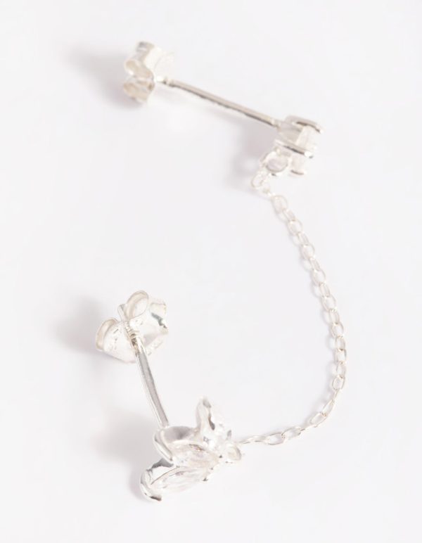 Sterling Silver Petal Chain Stud Earrings For Discount - Image 3