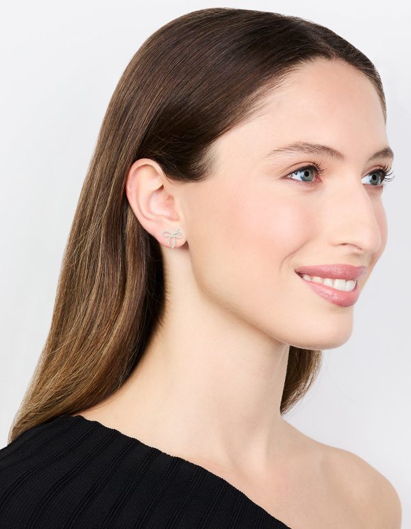 Sterling Silver Textured Thin Bow Stud Earrings Online now - Image 3