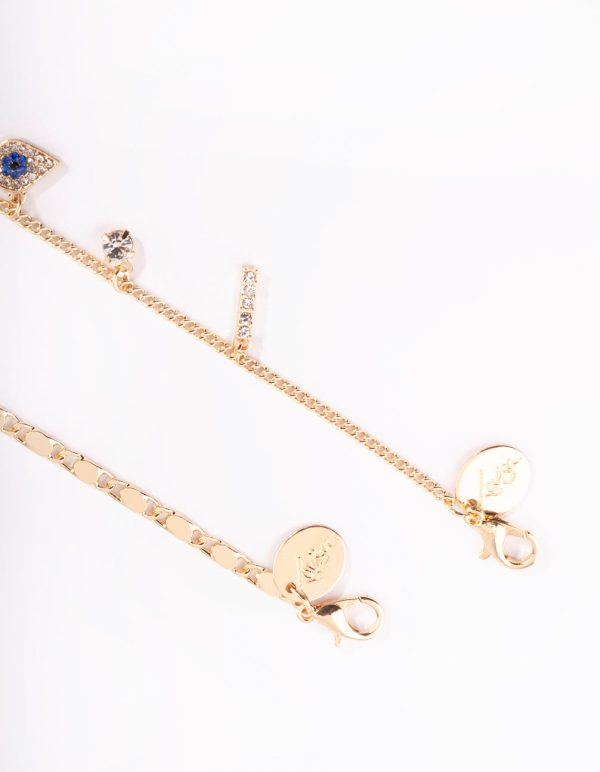 Gold Evil Eye,Hamsa & Chain Charm Anklet Pack on Sale - Image 3