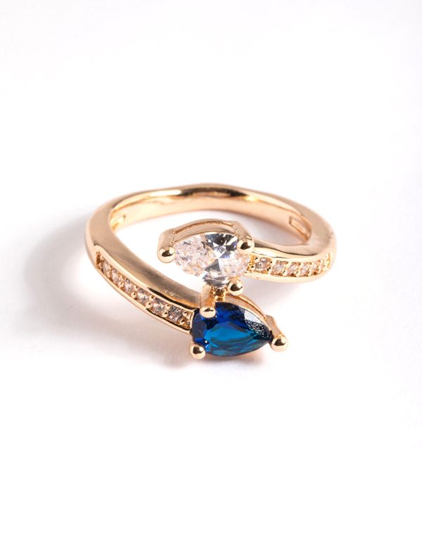 Gold Pear Cross Over Ring Online Hot Sale
