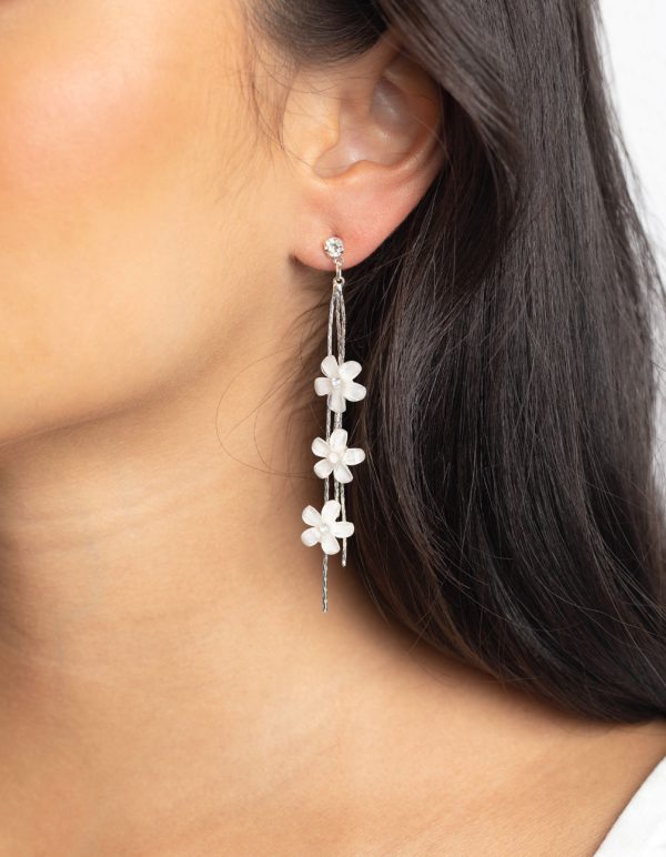 Silver Flower Drop Earrings Online Sale - Image 2