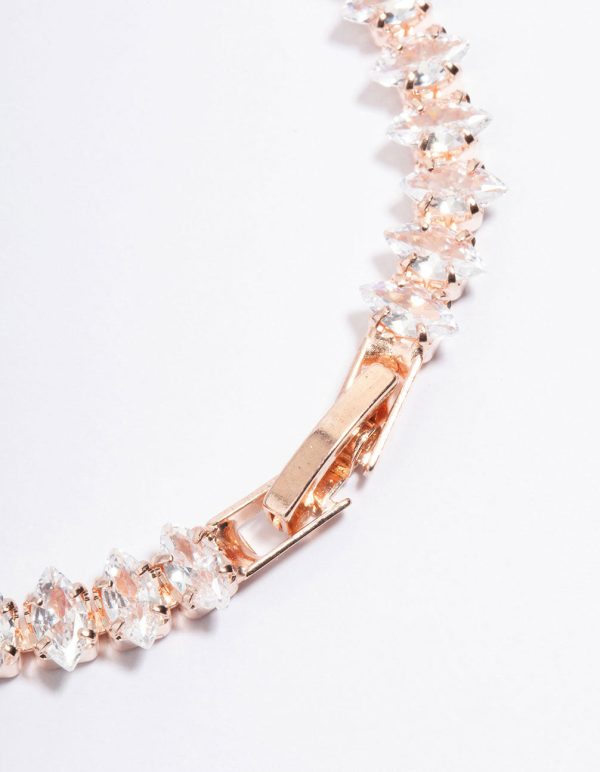 Rose Gold Cubic Zirconia Navette Tennis Bracelet For Sale - Image 3