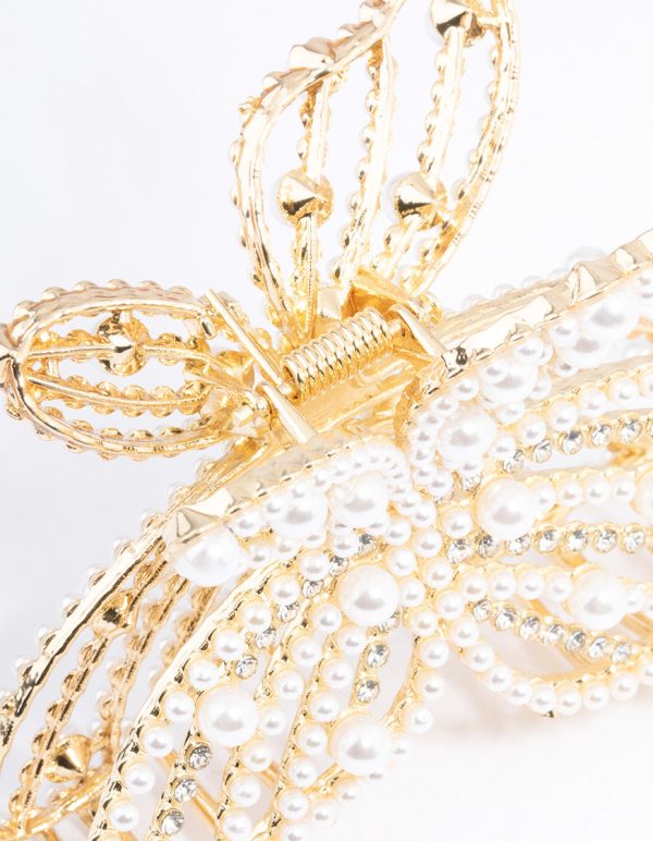 Gold Pearl Butterfly Hair Claw For Cheap - Image 3