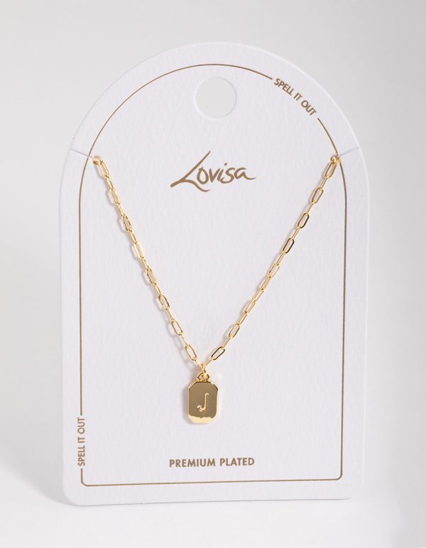 Letter J Gold Plated Rectangle Pendant Initial Necklace Hot on Sale - Image 3