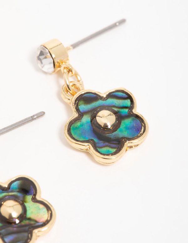Gold Blue & Green Bubble Flower Drop Earrings Discount - Image 3