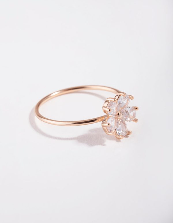 Rose Gold Cubic Zirconia Daisy Ring Hot on Sale
