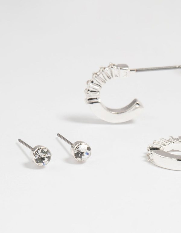 Silver Flower & Butterfly Mixed Earring Stack 6-Pack For Sale - Image 2