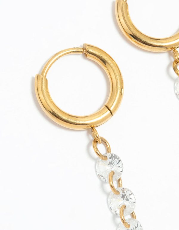 Waterproof Gold Plated Stainless Steel Cubic Zirconia Droplet Huggie Earrings Cheap - Image 2