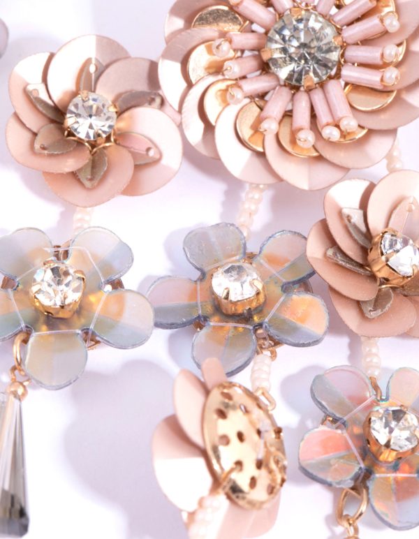 Blush Flower Sequin Drop Earrings For Cheap - Image 3