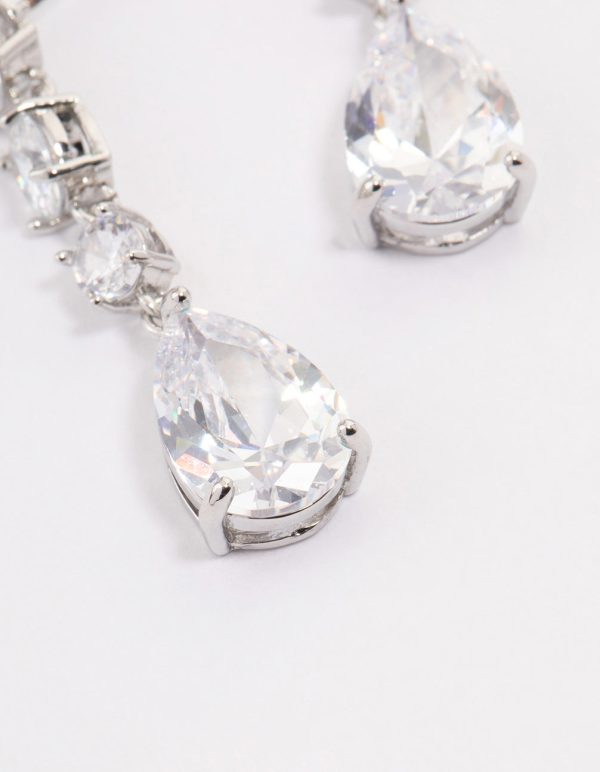 Silver Graduating Stone Pear Drop Earrings Online - Image 2