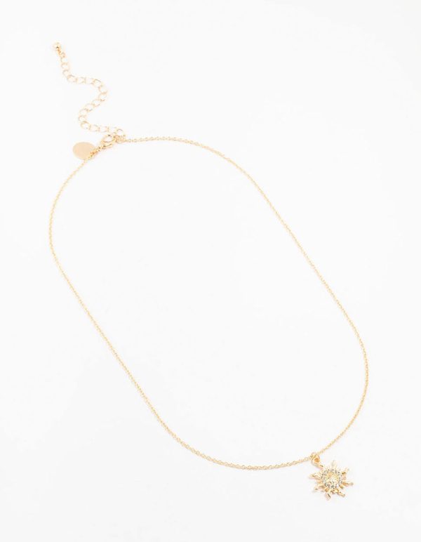 Gold Diamante Sun Necklace For Sale - Image 2
